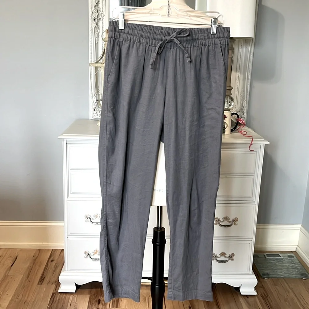 Linen Pants 32 Degrees Cool Elastic Drawstring Lightweight Gray Womens Small